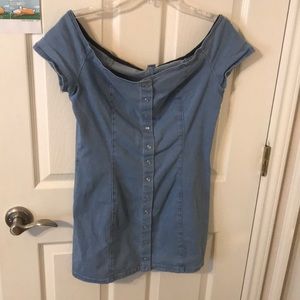 Denim cold shoulder dress